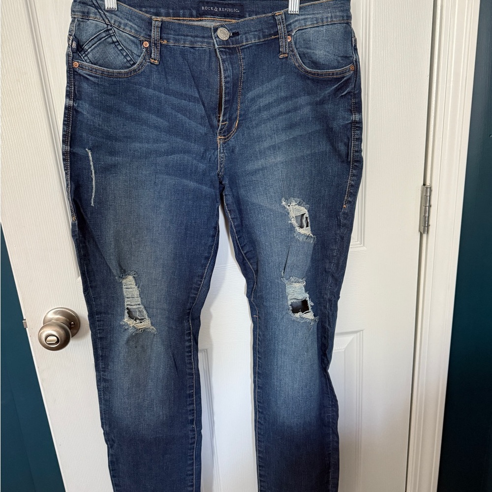 Rock & Republic Dark Blue Distressed Skinny Jeans